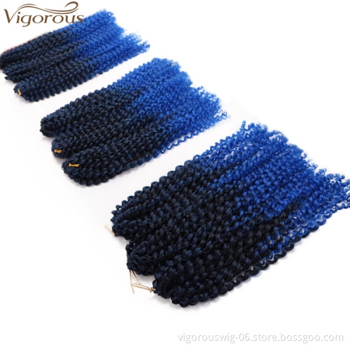 Vigorous 8 inch Ombre Blue  Crochet Braid Marley Braids Synthetic Afro Kinky Jerry Curl Braiding Hair Extensions for Women